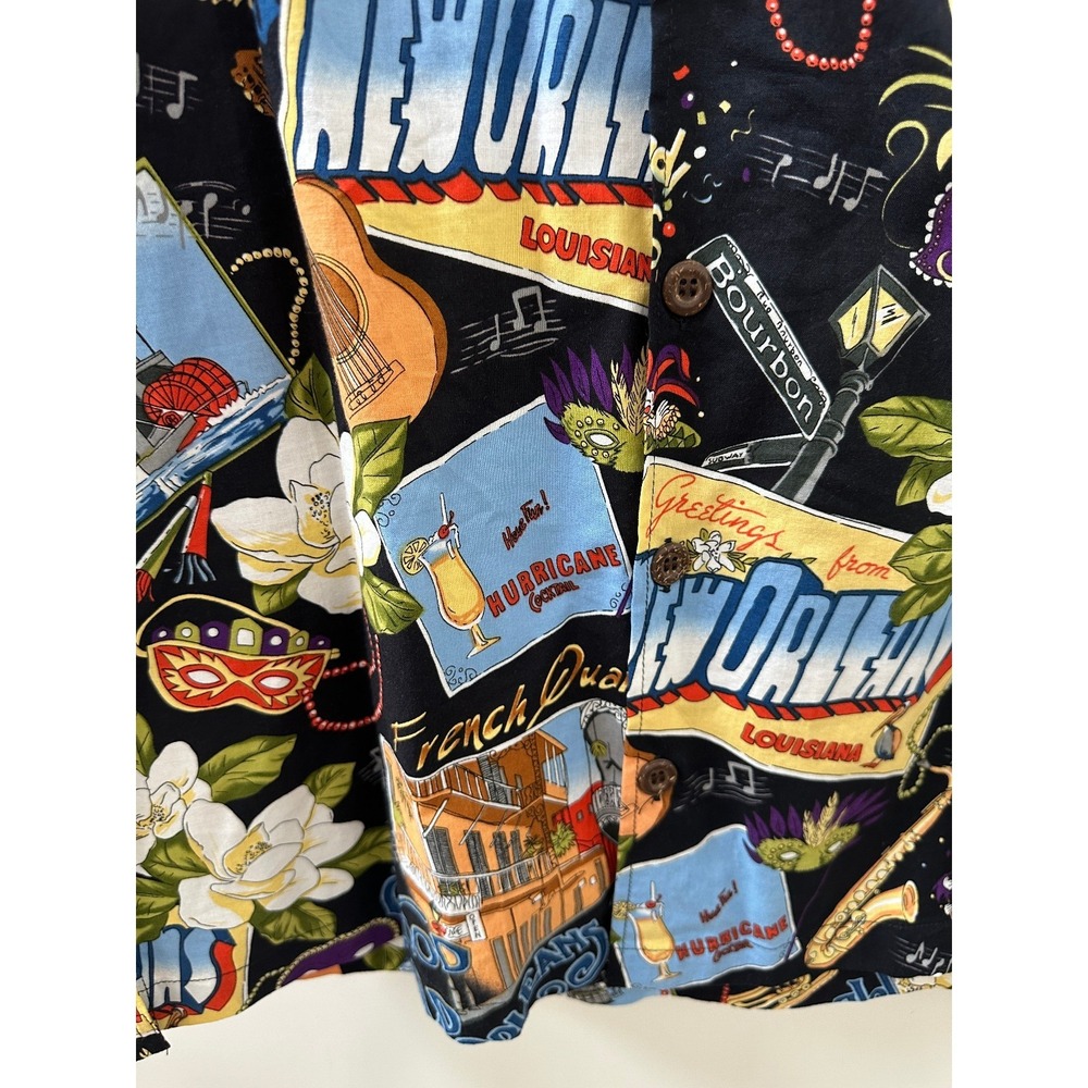 David Carey New Orleans Camp Shirt Black Button Up Collared Short Sleeve Mens M - Picture 9 of 15